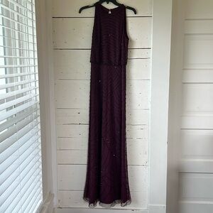 Adrianna Papell Art Deco Blouson Beaded Gown in Cassis size 8